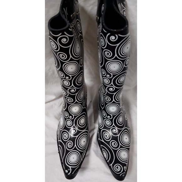 BLAZIN ROXX Layla Sz 7 Rain Boots Black White Outdoor Chore Cowgirl Boot 58106 - Picture 2 of 11